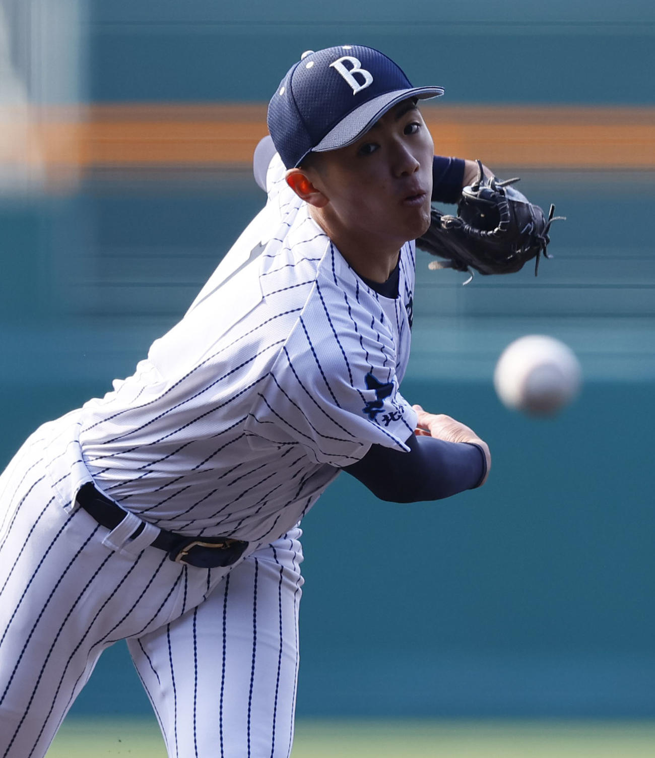 創志学園対別海　創志学園戦に先発した別海堺（撮影・藤尾明華）