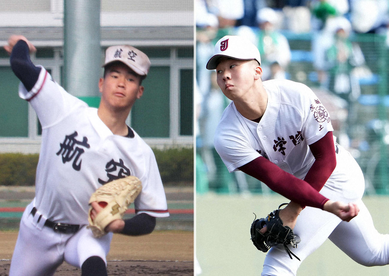 日本航空石川・蜂谷逞生（左）と常総学院・小林芯汰