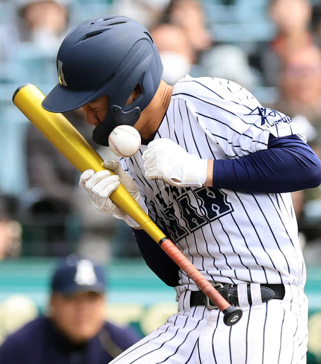 3月19日　阿南光対豊川　8回表阿南光無死一、二塁、井坂は顔面に死球を受ける（撮影・浅見桂子）
