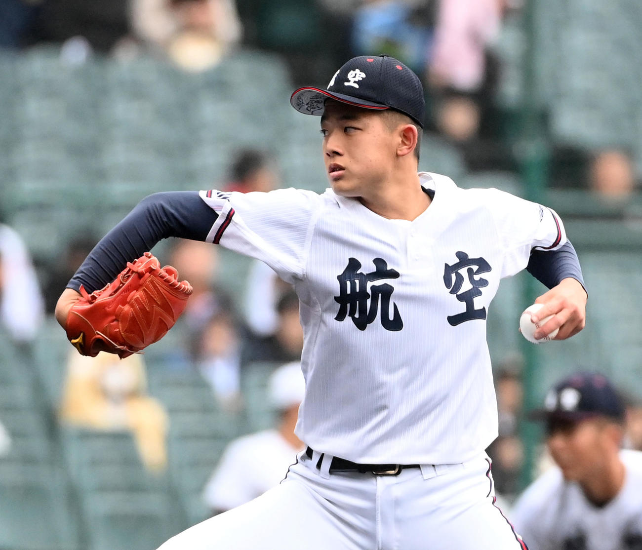 常総学院対日本航空石川　日本航空石川先発の猶明（撮影・前岡正明）