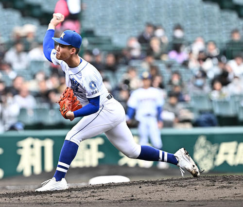 明豊対高崎健康福祉大高崎　明豊先発の一ノ瀬（撮影・滝沢徹郎）