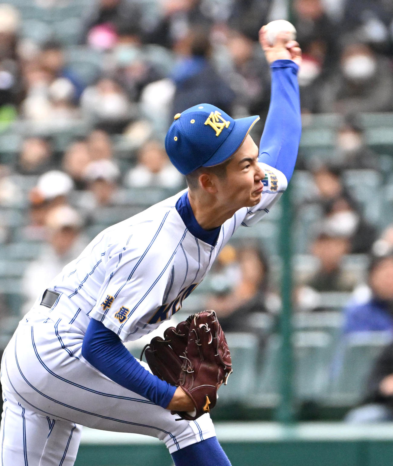 明豊対高崎健康福祉大高崎　高崎健康福祉大高崎先発の佐藤龍月（撮影・石井愛子）