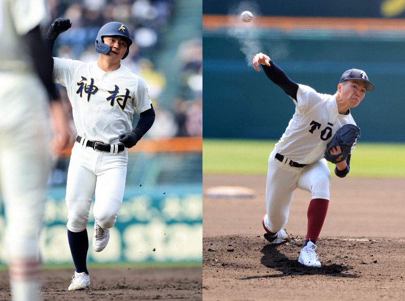 神村学園・正林輝大（左）と、大阪桐蔭・平嶋桂知