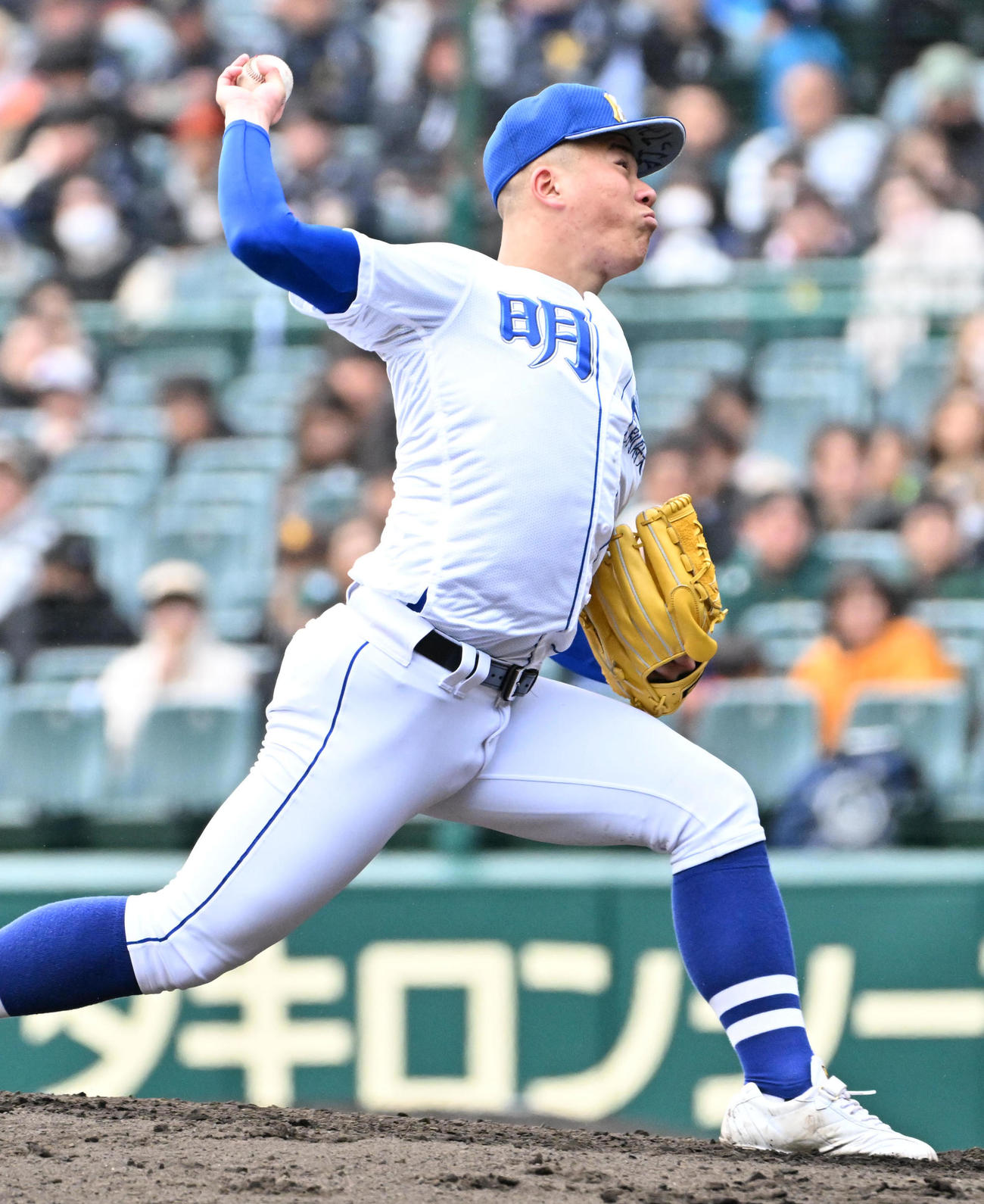 明豊対高崎健康福祉大高崎　明豊2番手の野田皇志（撮影・石井愛子）
