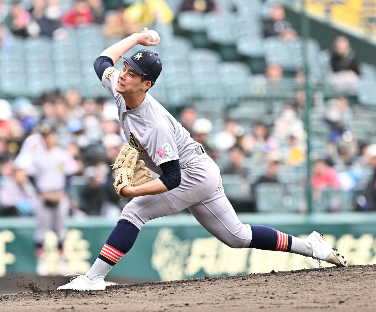中央学院対青森山田　青森山田2番手で登板する関（撮影・滝沢徹郎）