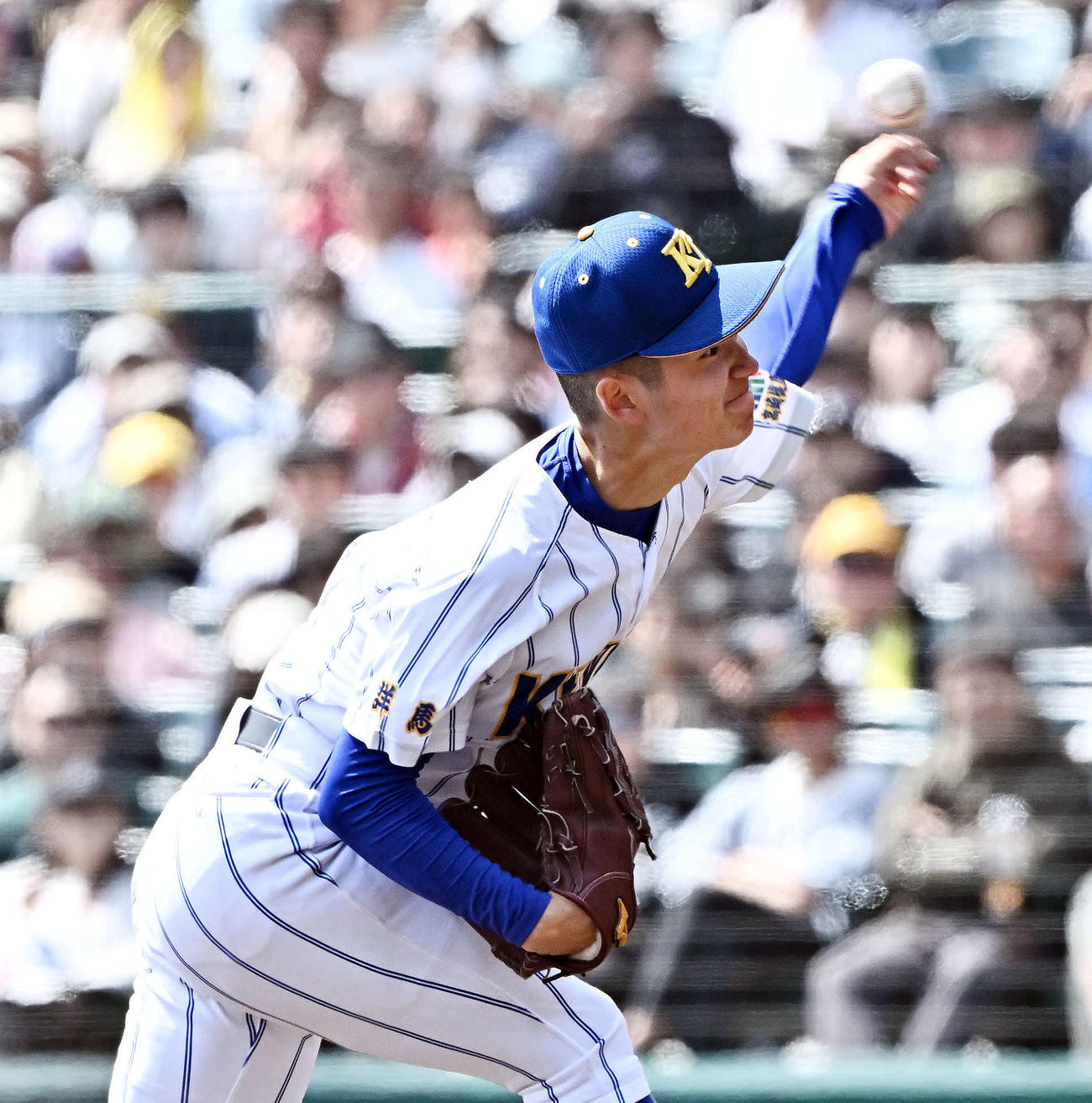 高崎健康福祉大高崎対星稜　9回裏、高崎健康福祉大高崎2番手で力投する佐藤（撮影・滝沢徹郎）