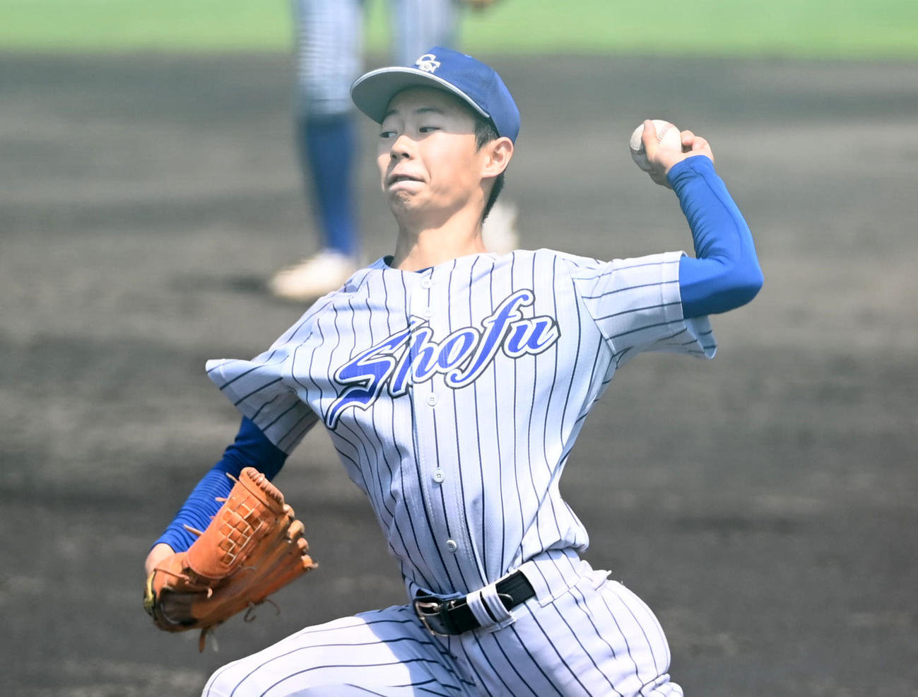 須磨翔風対智弁和歌山　須磨翔風3番手の上里田（撮影・前岡正明）