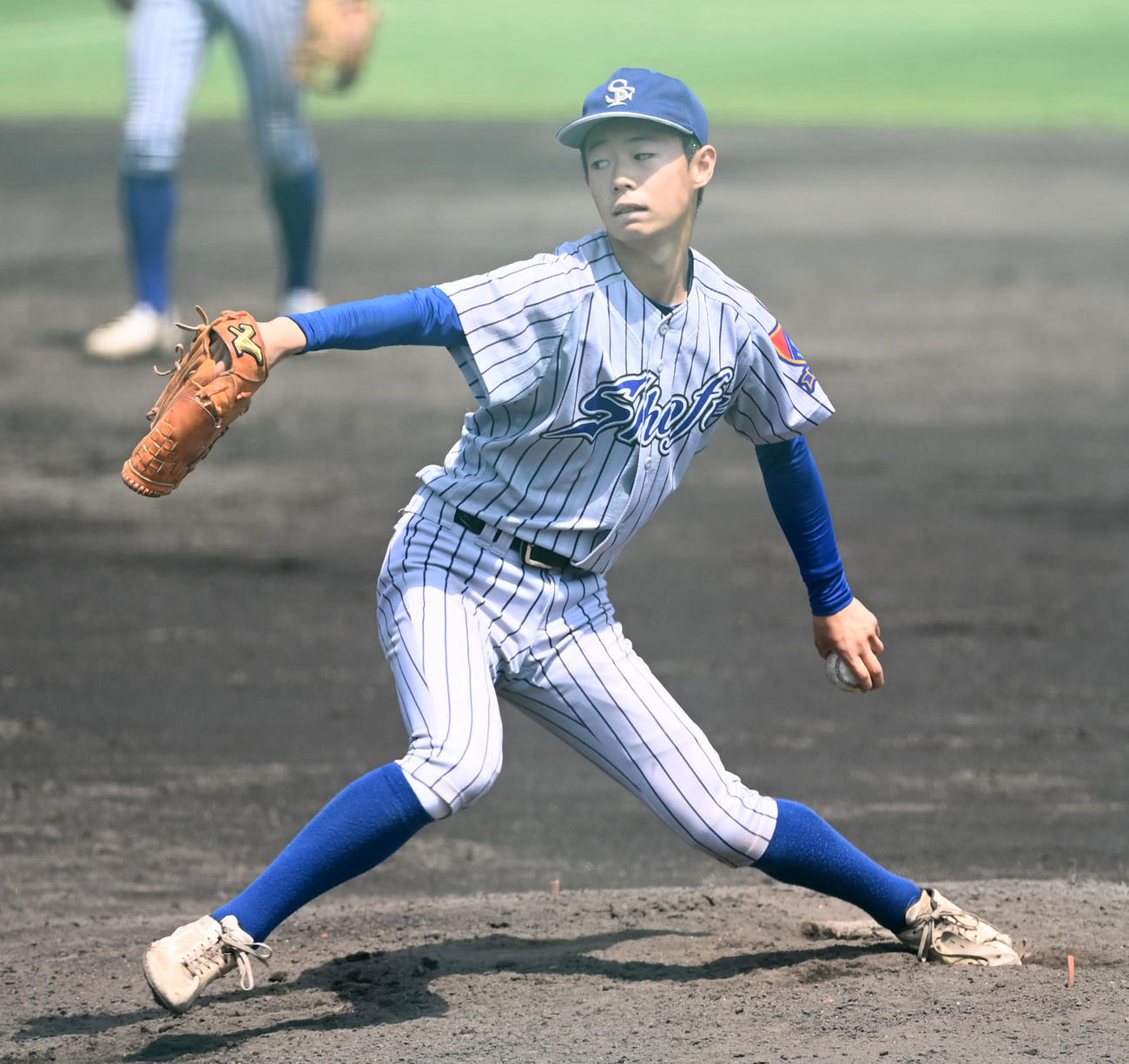 須磨翔風対智弁和歌山　須磨翔風3番手の上里田（撮影・前岡正明）