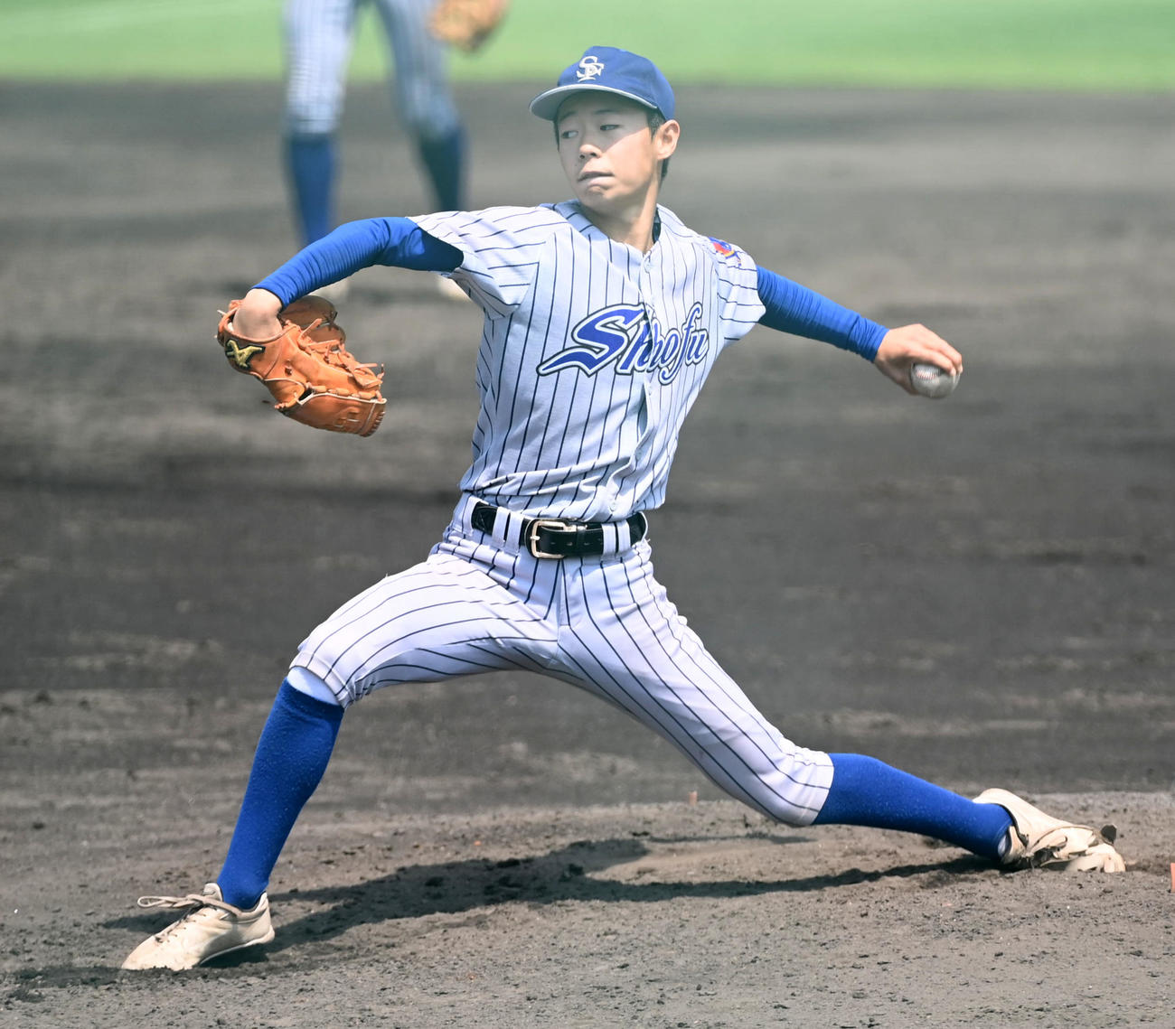 須磨翔風対智弁和歌山　須磨翔風3番手の上里田（撮影・前岡正明）