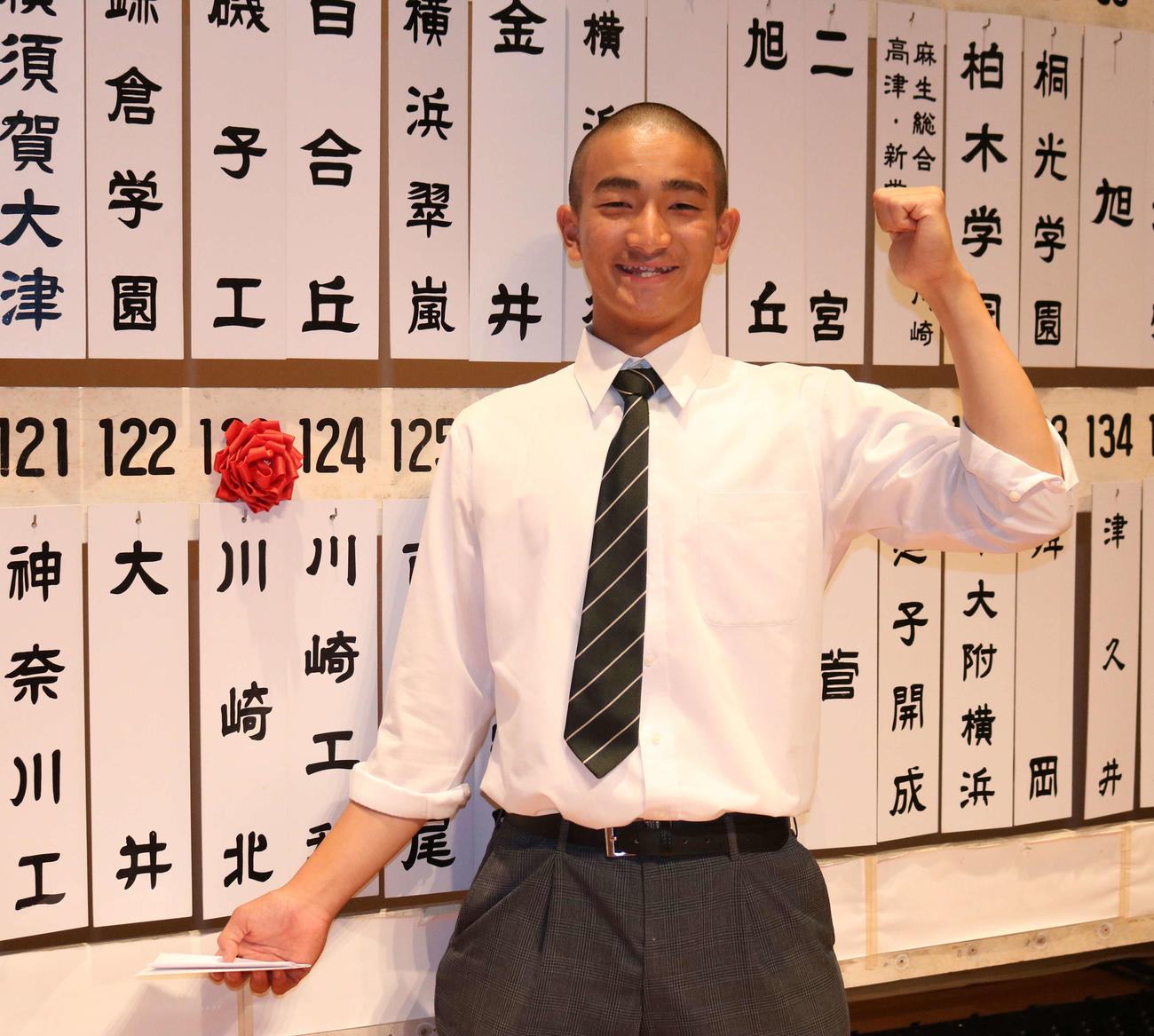 第106回全国高等学校野球選手権神奈川大会開会式で、選手宣誓を務めることが決まった川崎北・佃（撮影・野見山拓樹）