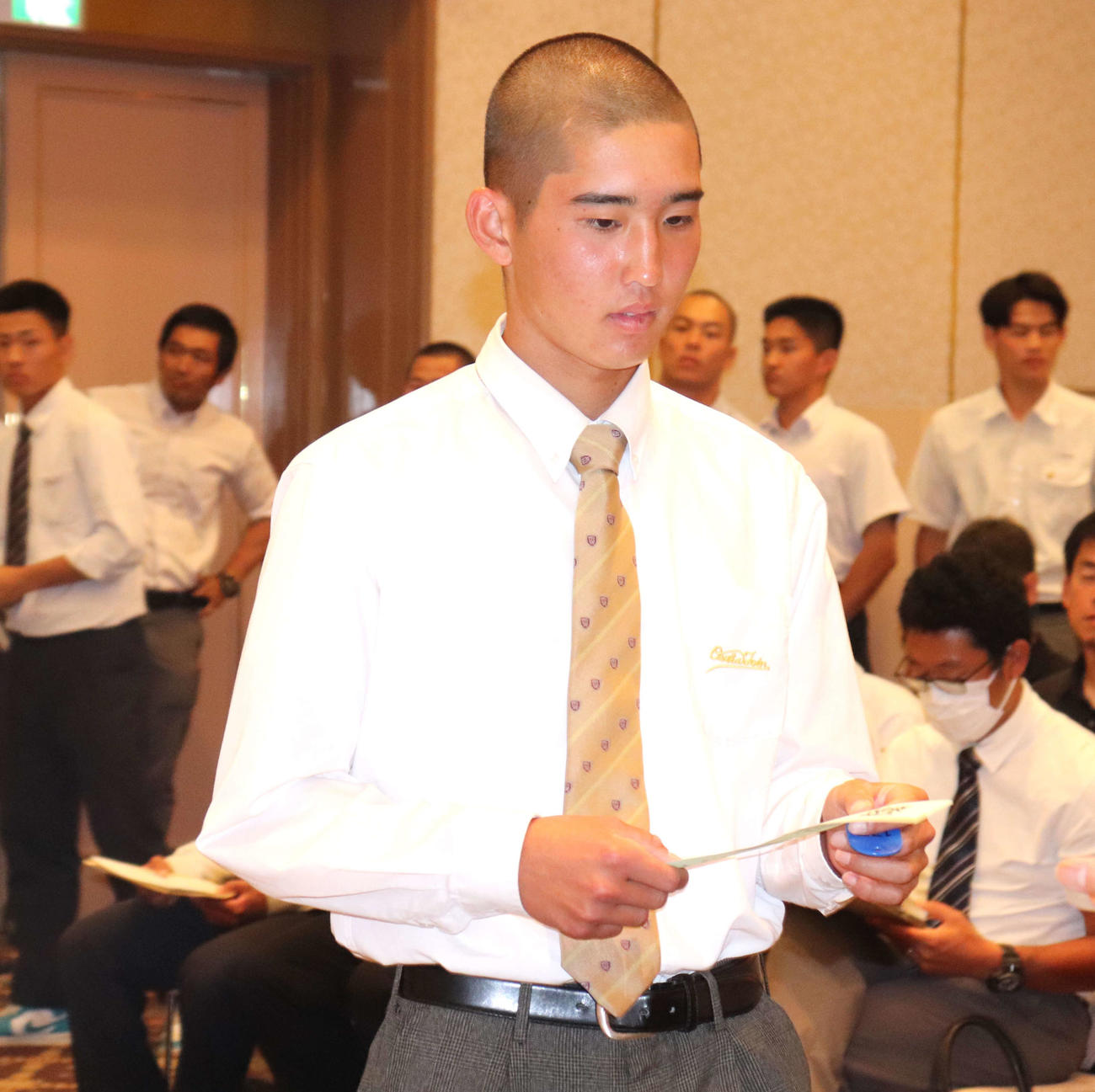 大阪大会抽選会に出席した、大阪桐蔭の宮本真司郎主将（3年）