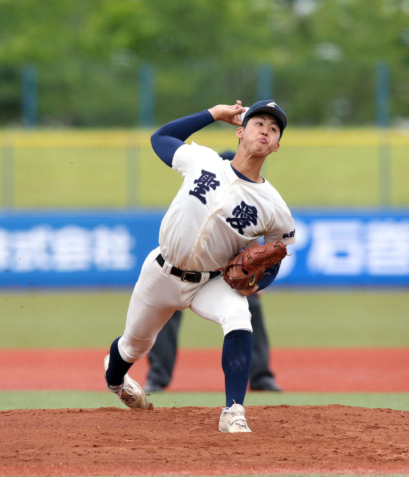弘前学院聖愛対花巻東　弘前学院聖愛の先発吹田（撮影・木村有優）
