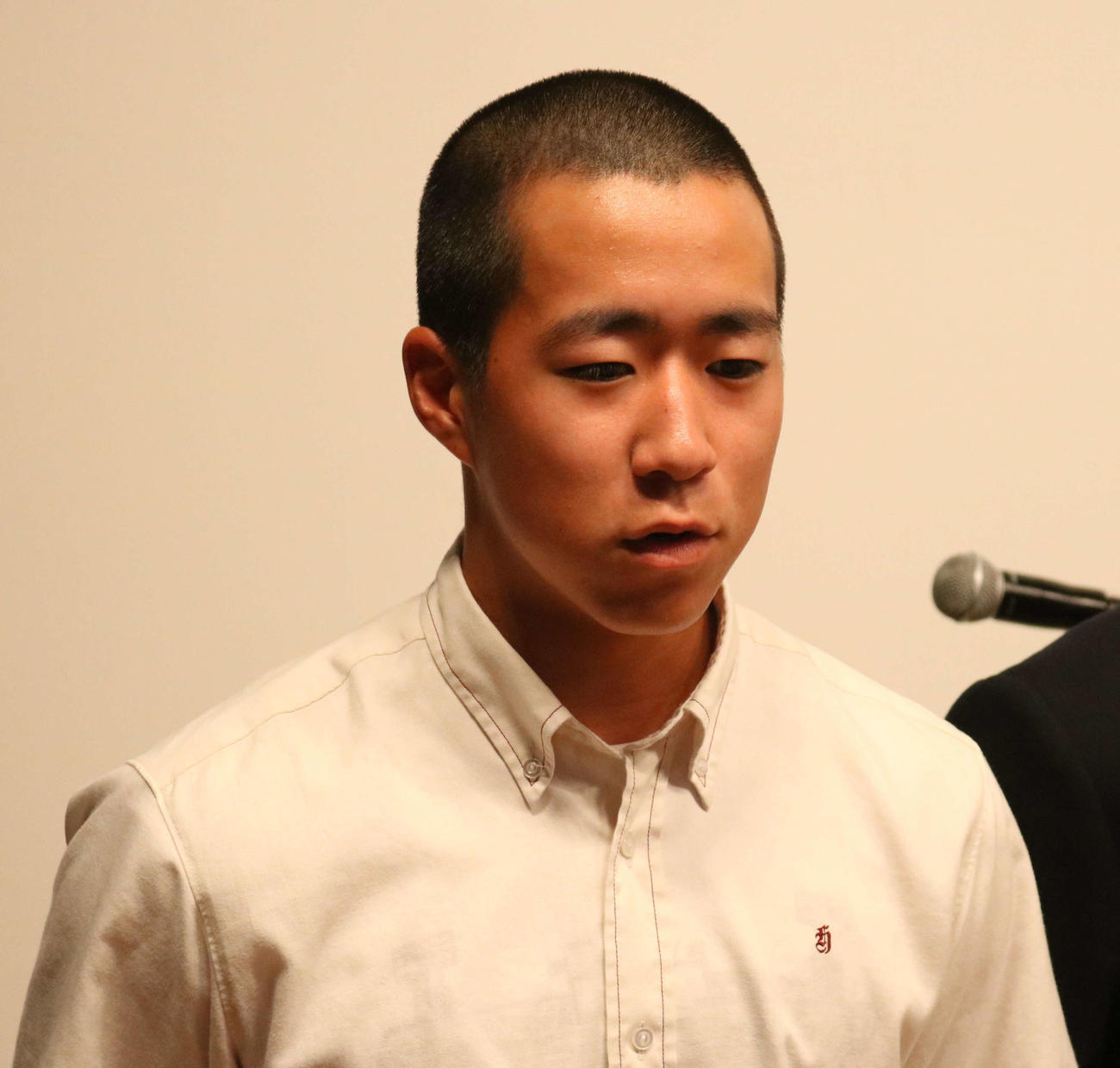 茨城大会抽選会に出席した常総学院・若林（撮影・野見山拓樹）