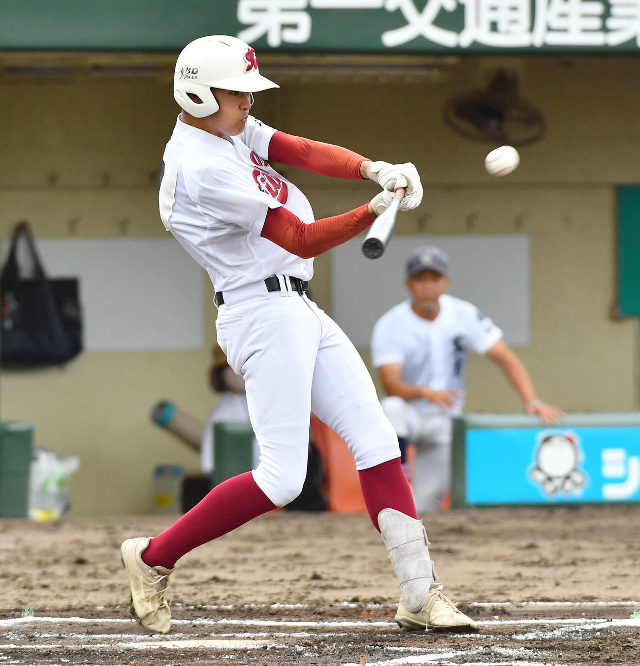 玄界対北九州　6回裏北九州1死二、三塁、吉田は2点適時二塁打を放つ（撮影・岩下翔太）