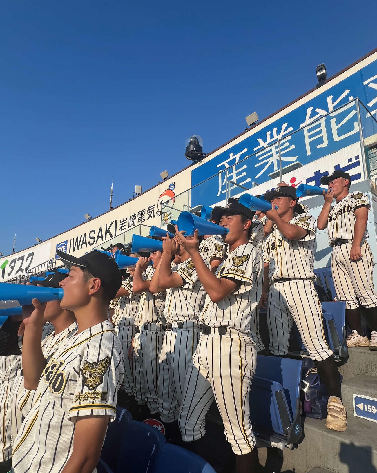 開会式で大会歌「栄冠は君に輝く」を大合唱した横浜隼人の3年生たち（撮影・金子真仁）