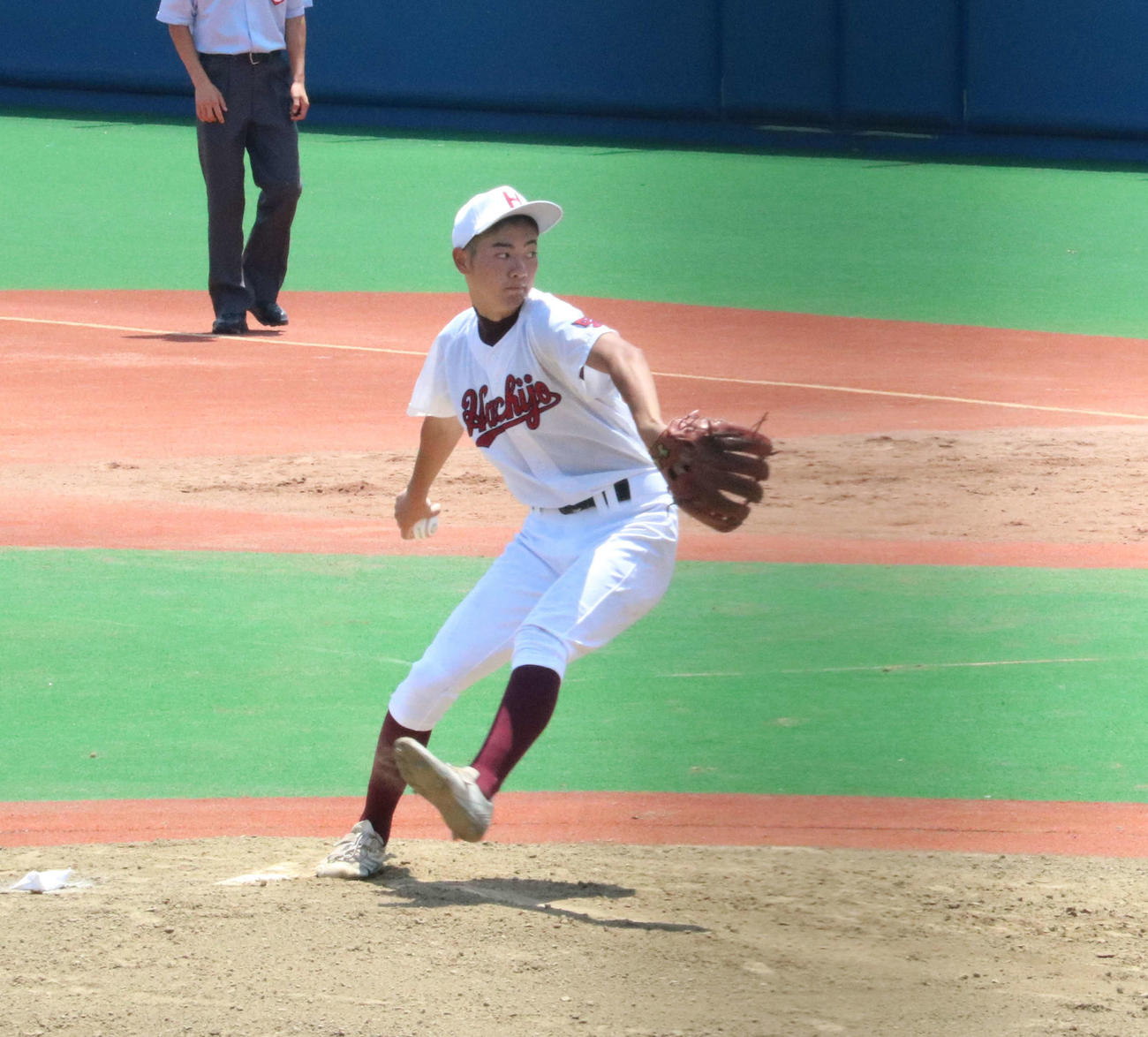 つばさ総合対八丈　先発し4回無失点に抑えた八丈・上ノ山慎投手（撮影・水谷京裕）