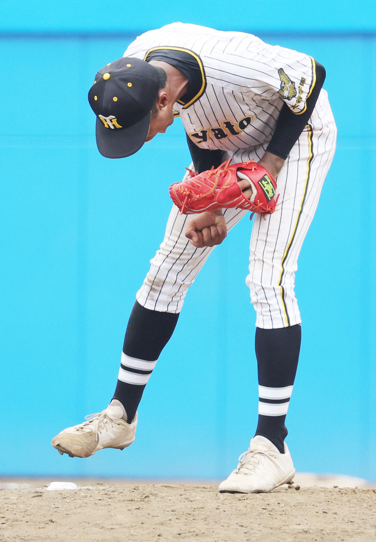 横浜隼人対鶴嶺　完投勝利を挙げガッツポーズの横浜隼人・沼井（撮影・野上伸悟）