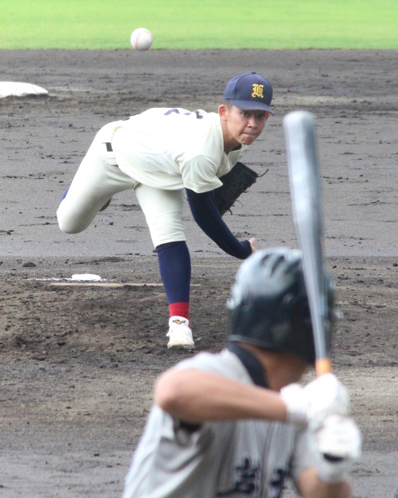 芦北対熊本国府　8回1／3を1安打無失点に抑えた熊本国府・坂井理人投手（撮影・菊川光一）＝2024年7月10日、リブワーク藤崎台球場