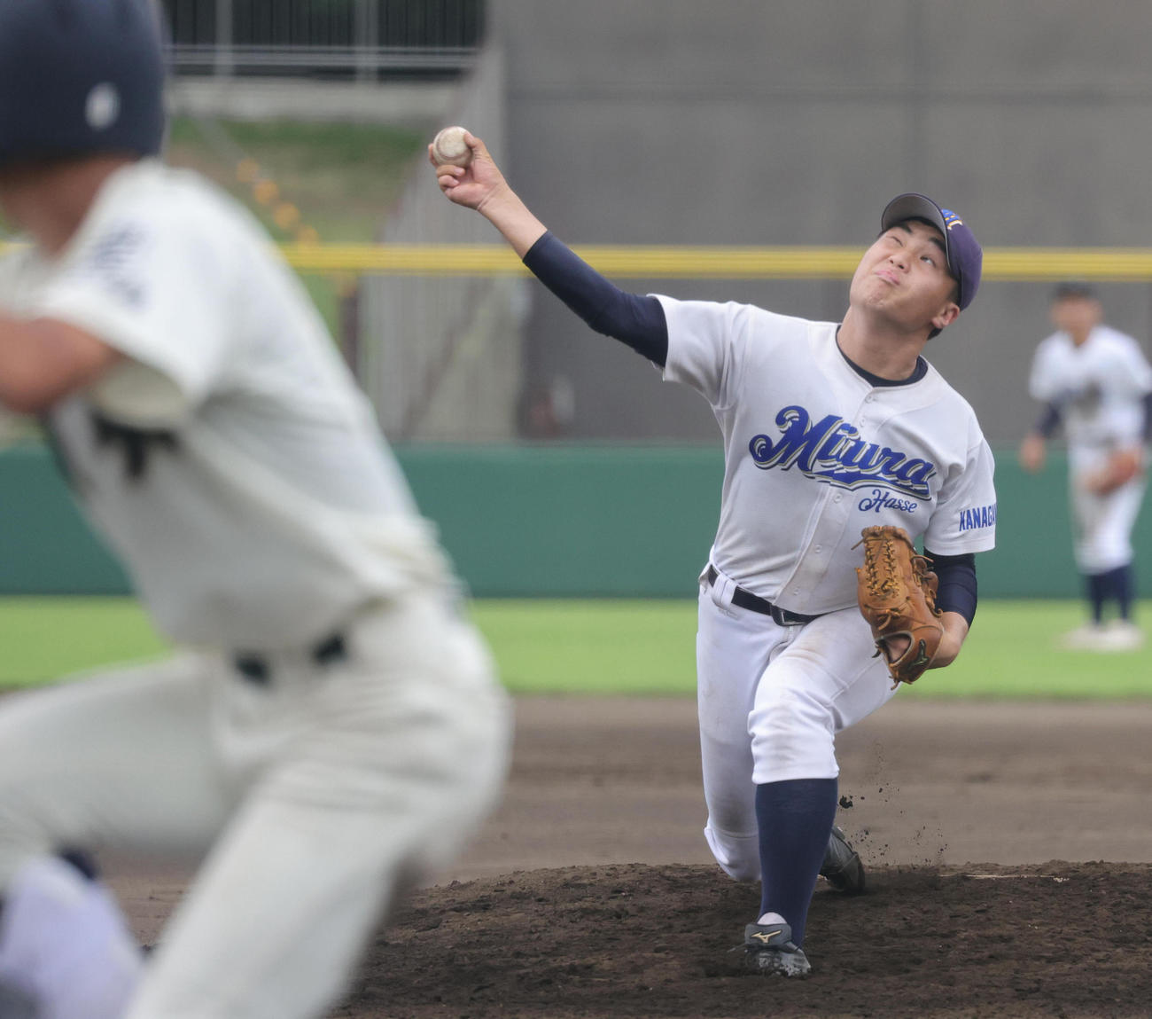 田奈・釜利谷・永谷・横浜明朋・三浦初声・海洋科学・平塚農商連合対光明相模原　連合先発の三浦初声・村上（撮影・野上伸悟）