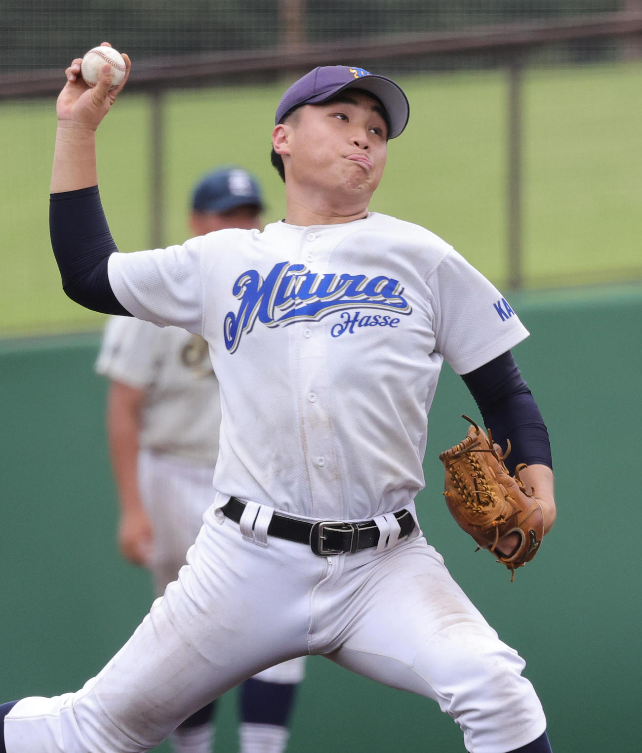 田奈・釜利谷・永谷・横浜明朋・三浦初声・海洋科学・平塚農商連合対光明相模原　連合先発の村上（撮影・野上伸悟）