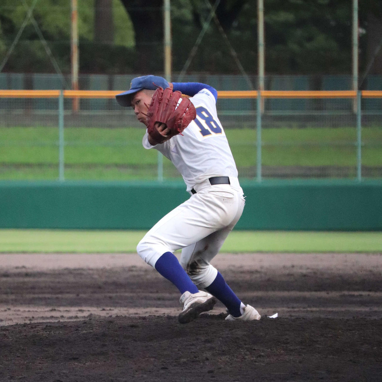 淡路戦の9回から登板した、科学技術・芝（3年）