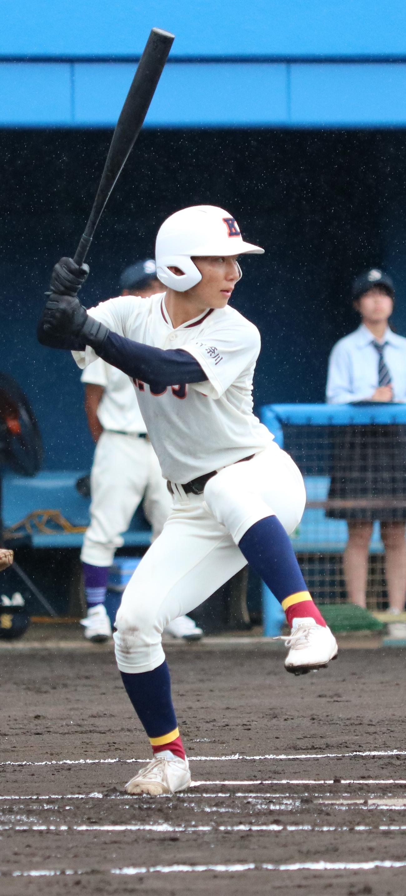 向上対菅　4回裏向上1死、左越え二塁打を放つ堀（撮影・深田雄智）