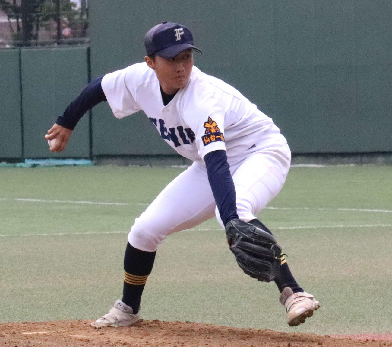 仙台一－利府　仙台一先発の遠藤（撮影・黒須亮）