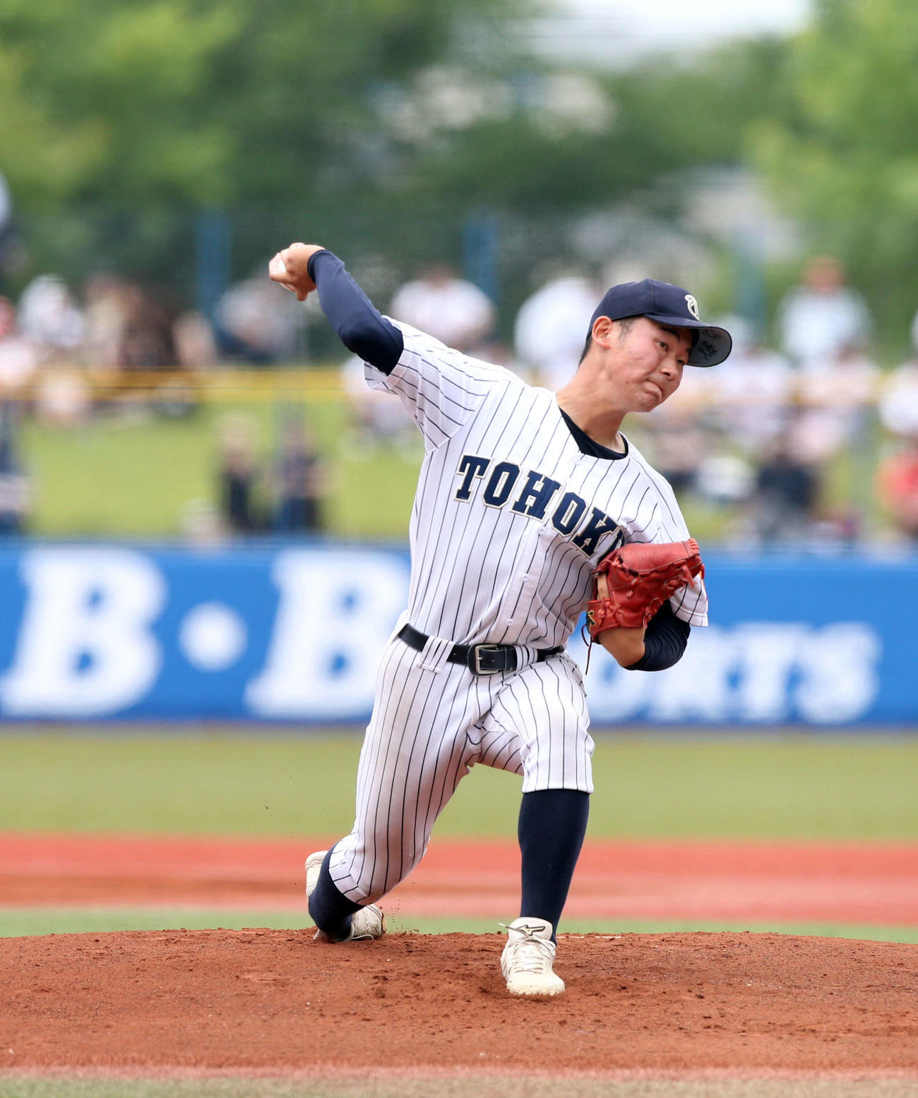 東北対仙台育英　先発の東北・小倉（撮影・木村有優）
