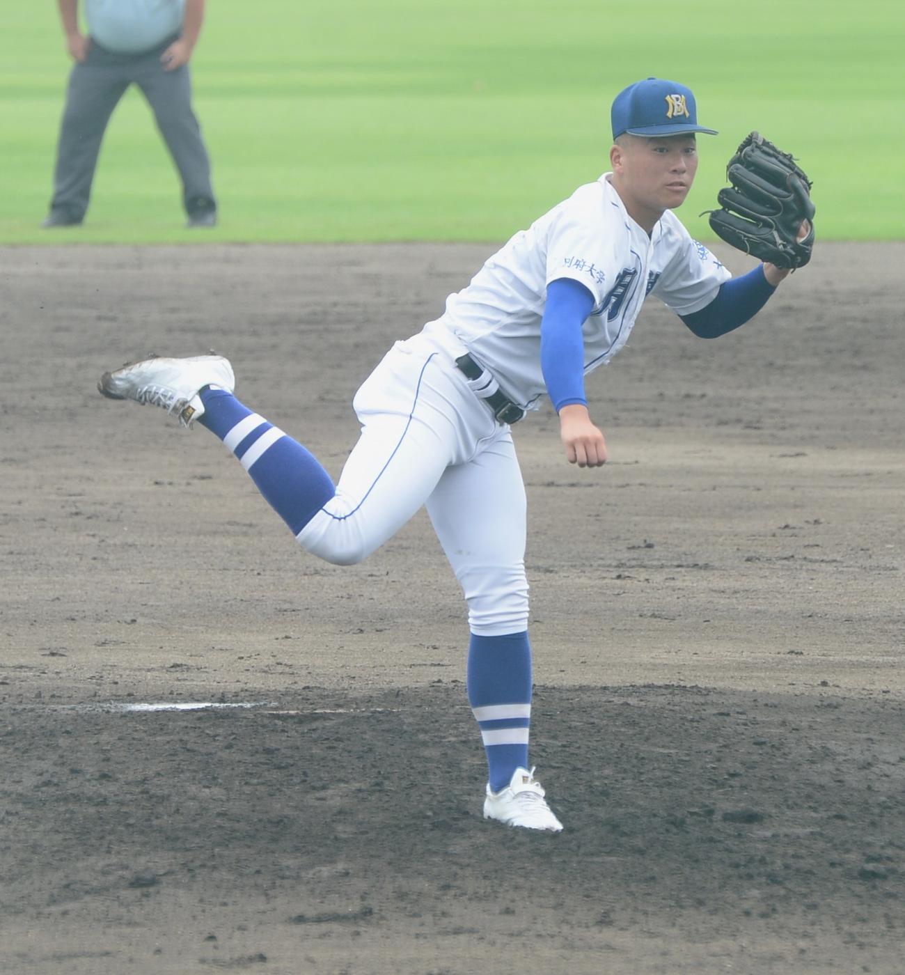 中津東対明豊　先発した明豊・野田（撮影・佐藤究）