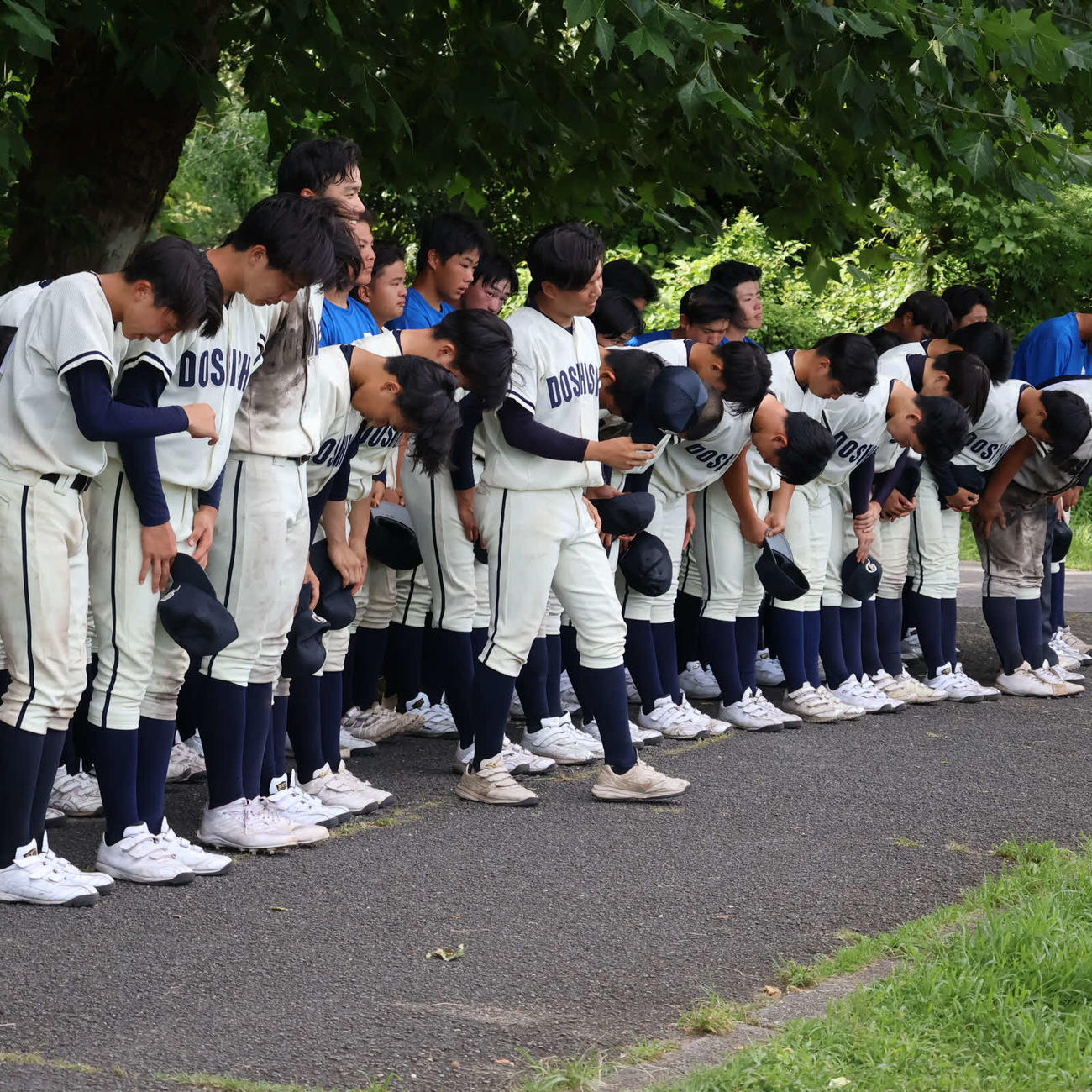 試合終了後、保護者に挨拶をする同志社香里の選手たち（撮影・斉藤龍平）