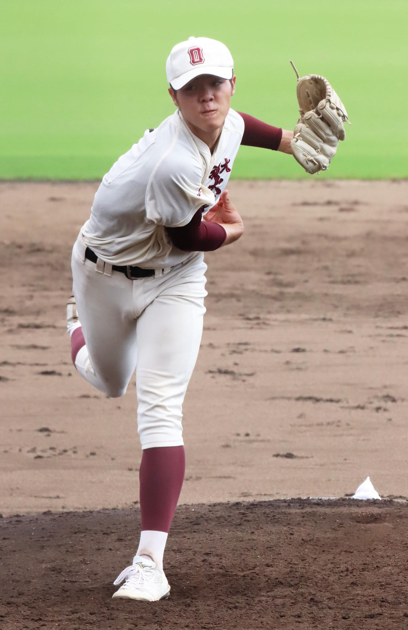 福岡大大濠対飯塚　2番手で登板した福岡大濠・柴田（撮影・鬼束羽瑠菜）