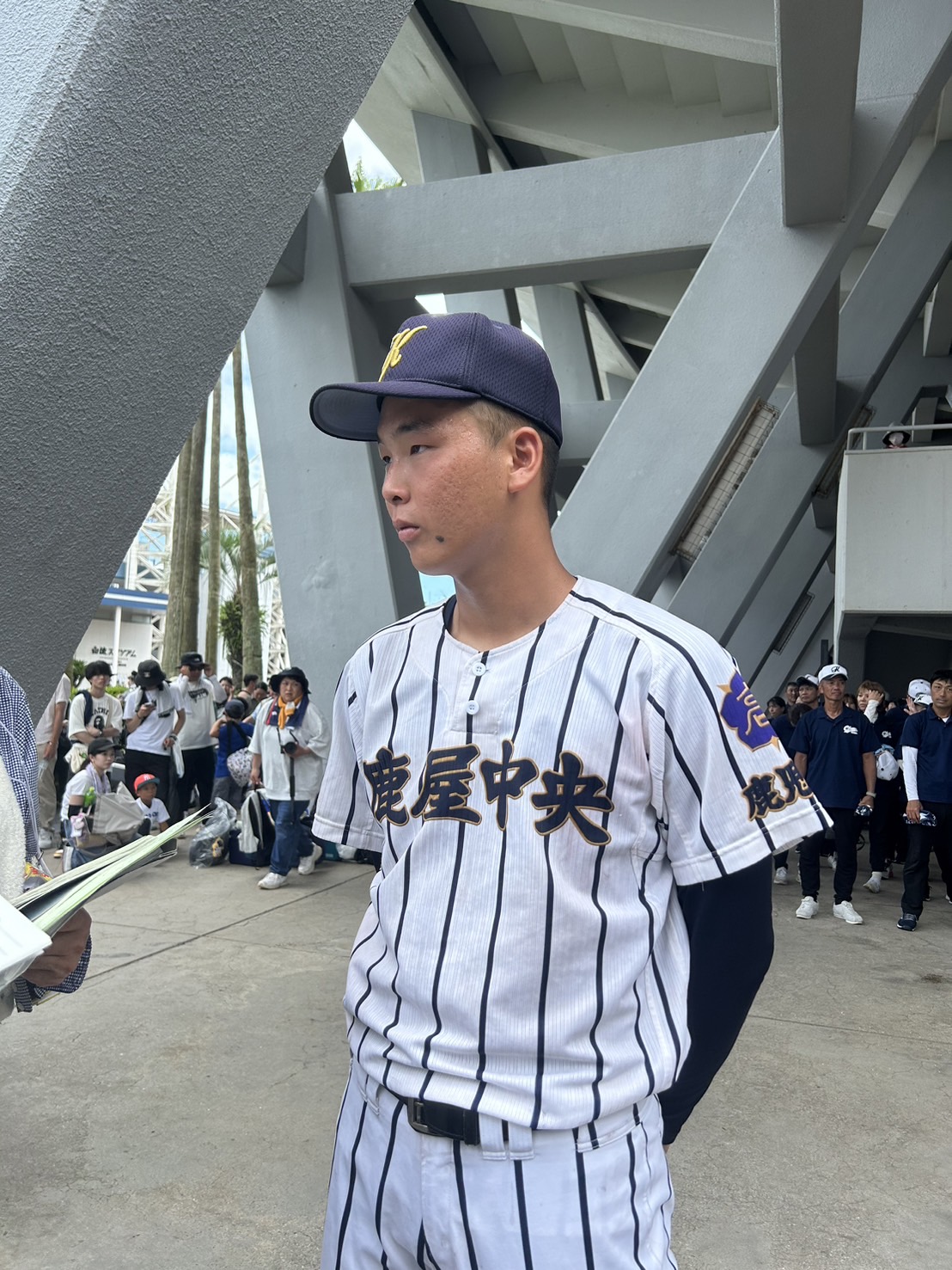 神村学園対鹿屋中央　試合後、取材に応じる鹿屋中央・谷口（撮影・佐藤究）