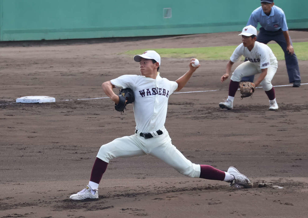 早稲田摂陵対太成学院大高　早稲田摂陵先発の前田（撮影・斉藤龍平）