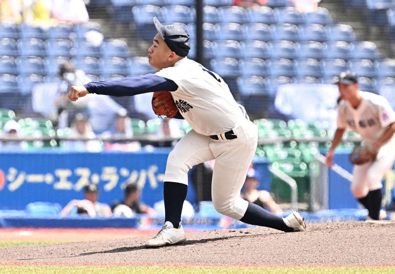 市原中央対市船橋　市船橋先発の宮永（撮影・滝沢徹郎）