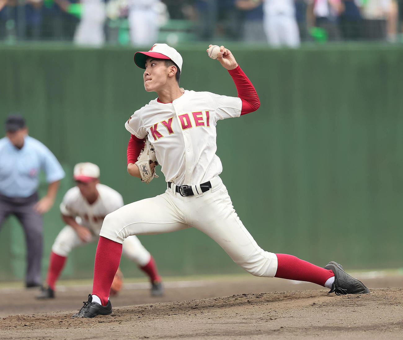 春日部共栄対昌平　春日部共栄先発の大野（撮影・足立雅史）