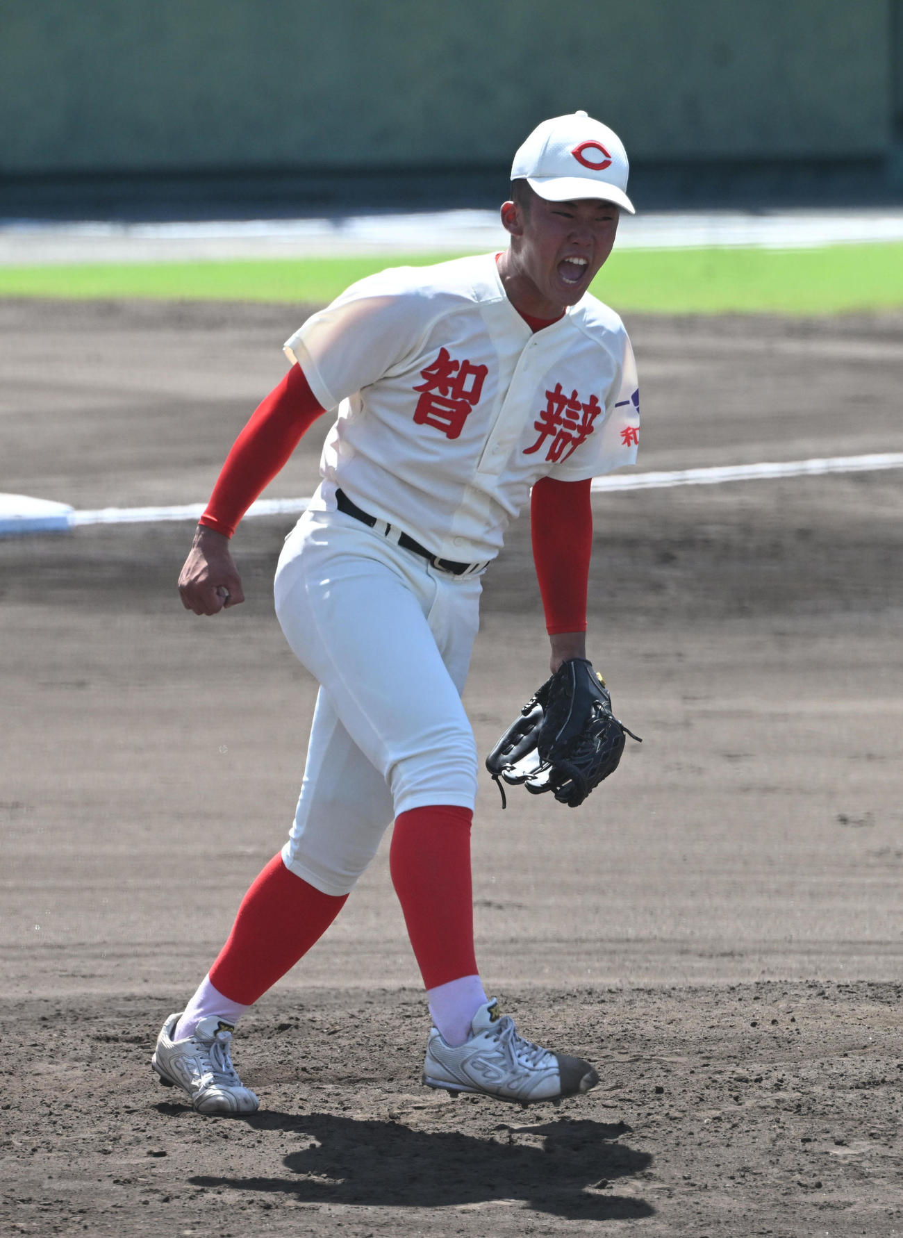 田辺対智弁和歌山　最後の打者を三振に仕留めほえる智弁和歌山・渡辺（撮影・和賀正仁）