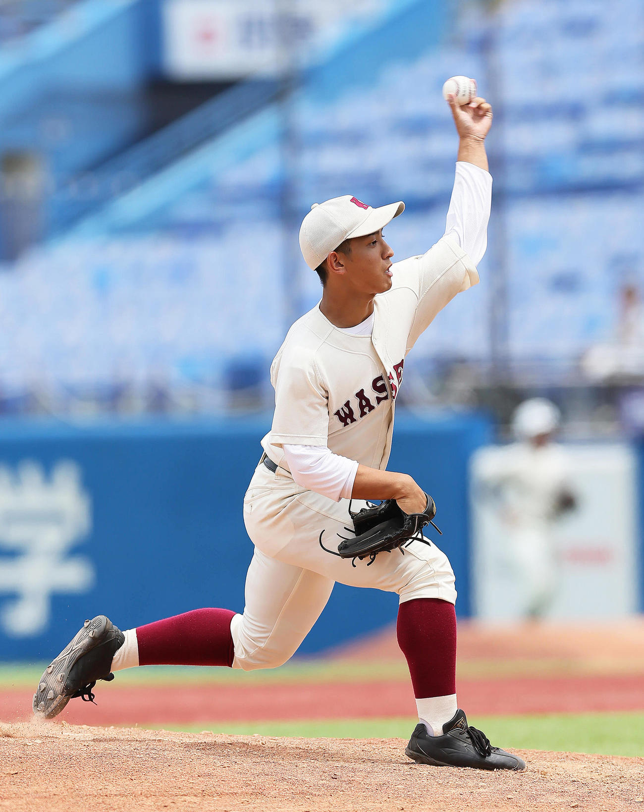 日大三対早実　早実3番手の唐箕（撮影・足立雅史）