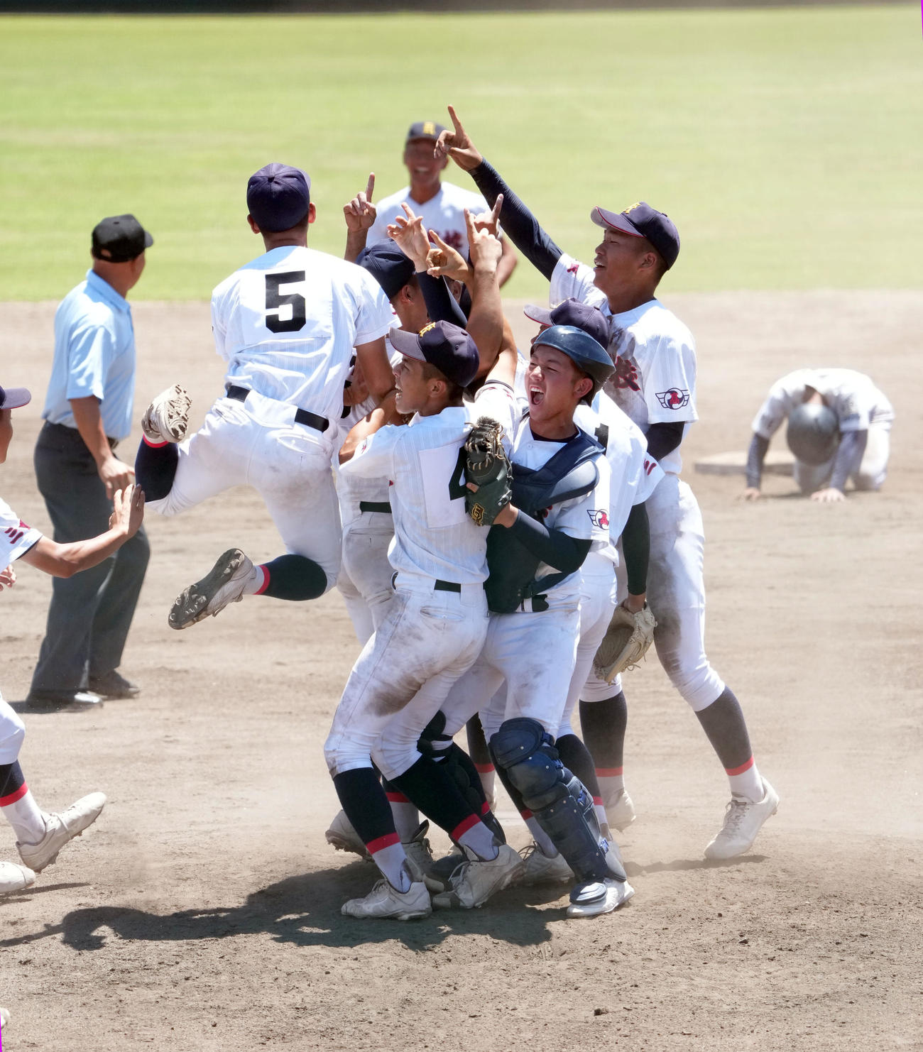 鈴鹿対菰野　優勝し喜ぶ菰野ナイン（撮影・森本幸一）