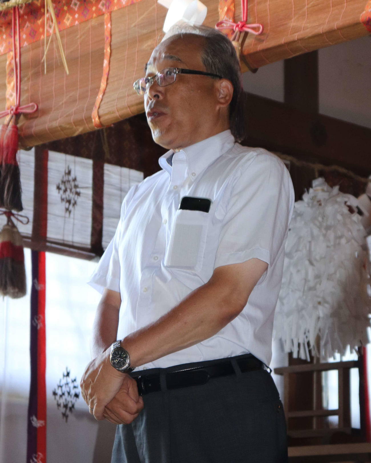 必勝祈願に出席した、滋賀学園の近藤芳治校長