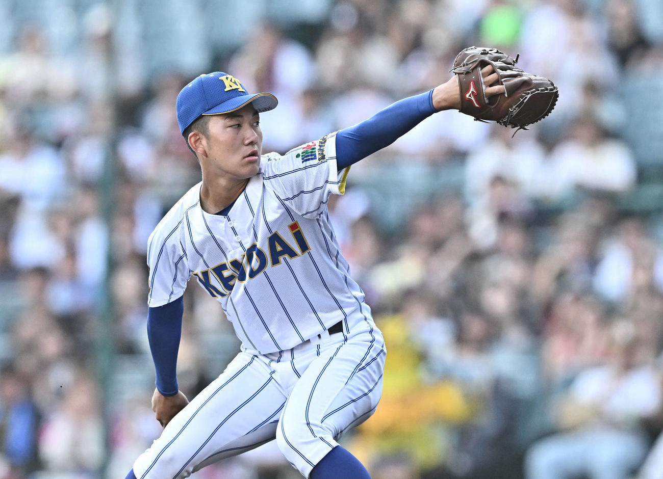 英明対健大高崎　4回表、健大高崎2番手で登板する石垣（撮影・滝沢徹郎）