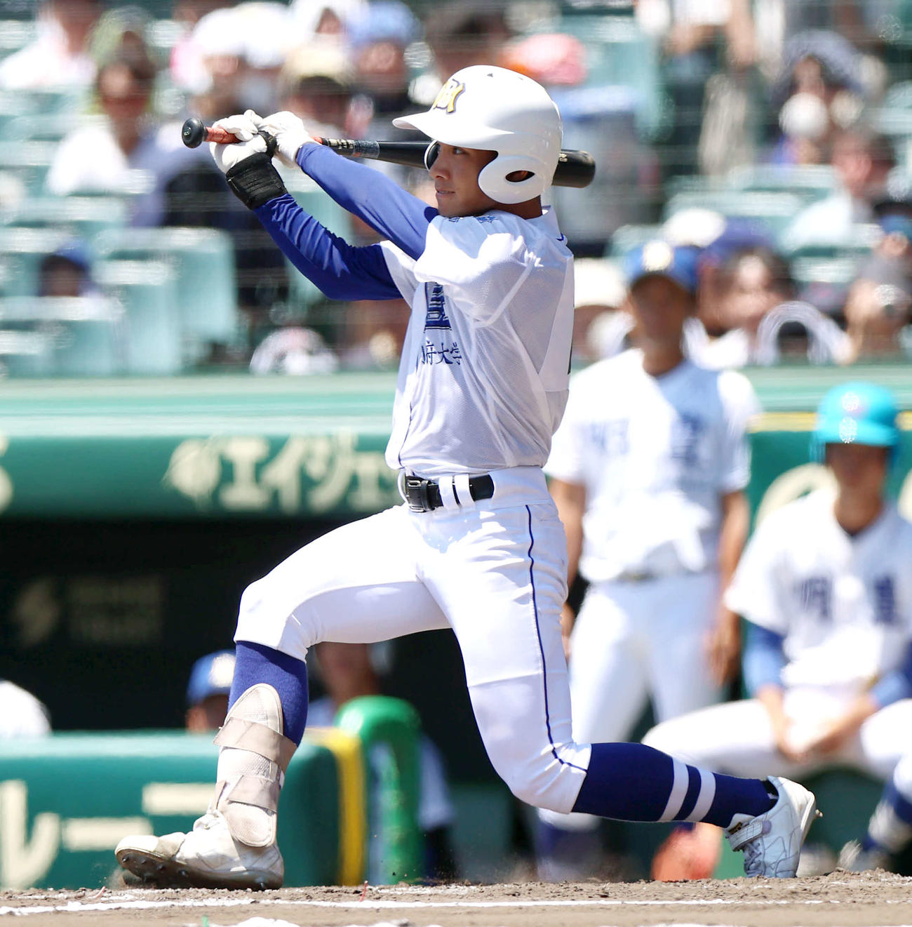 小松大谷対明豊　6回裏明豊2死一、三塁、高木は右前適時打を放つ（撮影・上山淳一）