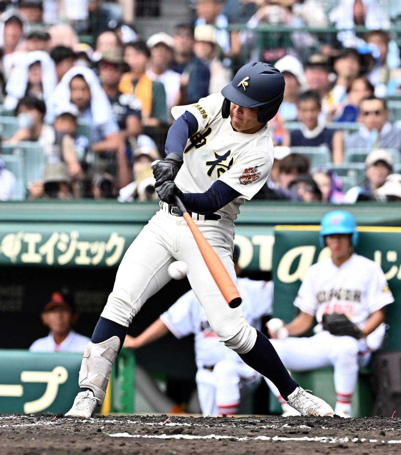 木更津総合対神村学園　2回裏神村学園2死満塁、今村は先制左前打適時打を放つ（撮影・滝沢徹郎）