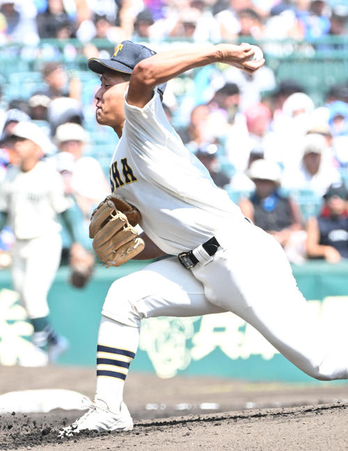 大社対報徳学園　大社先発の馬庭優太（撮影・石井愛子）