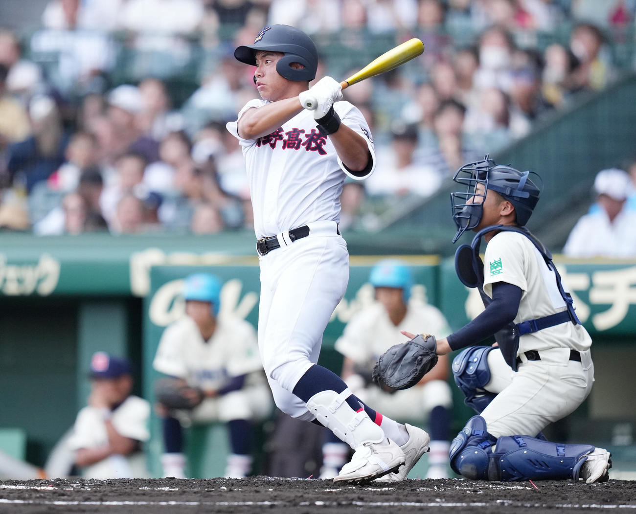 菰野対南陽工　3回表菰野1死一塁、中前打を放つ野田（撮影・鈴木みどり）