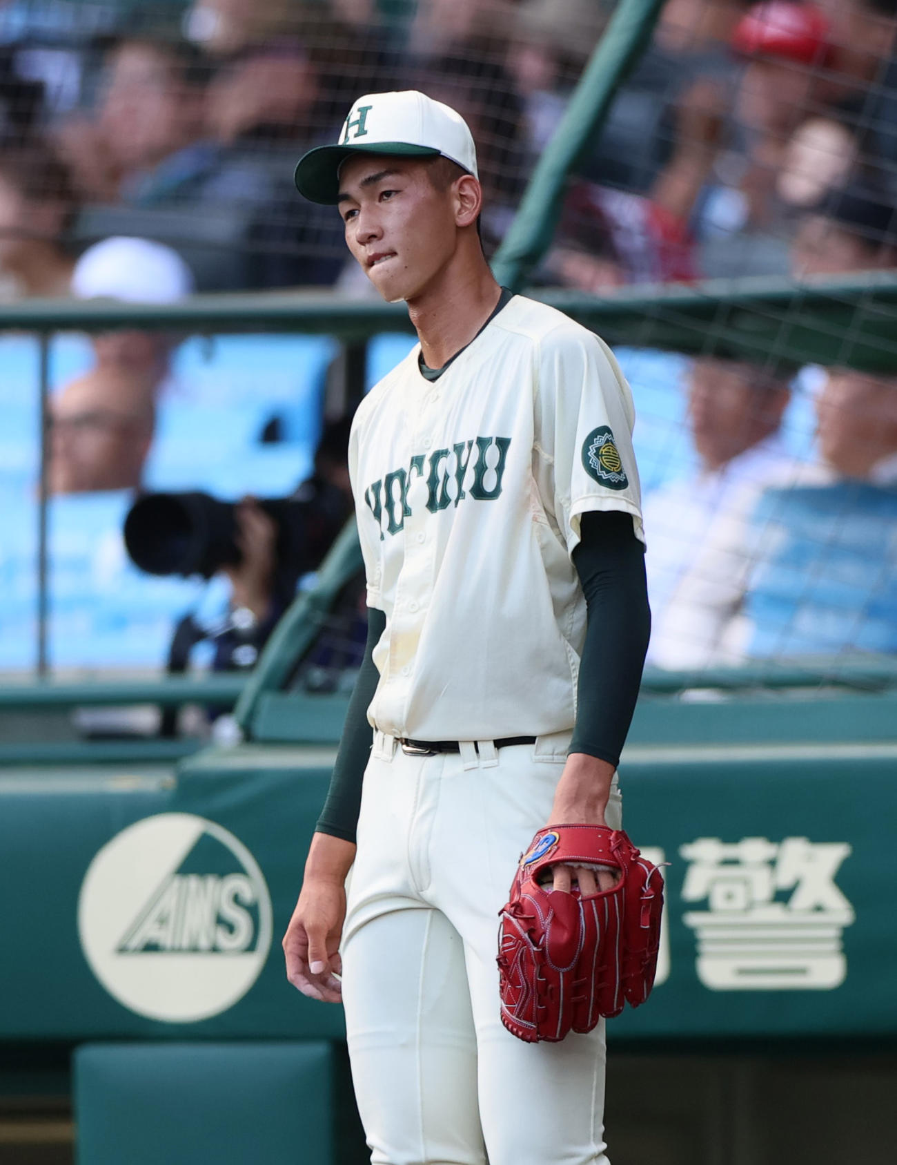 大社対報徳学園　7回表大社2死一、二塁、今朝丸は園山に左前適時打を浴びる（撮影・上山淳一）