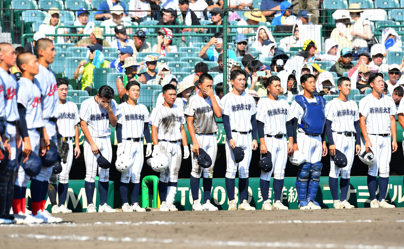 新潟産大付対京都国際　京都国際に敗れ、悔し涙を流す新潟産大付ナイン（撮影・岩下翔太）