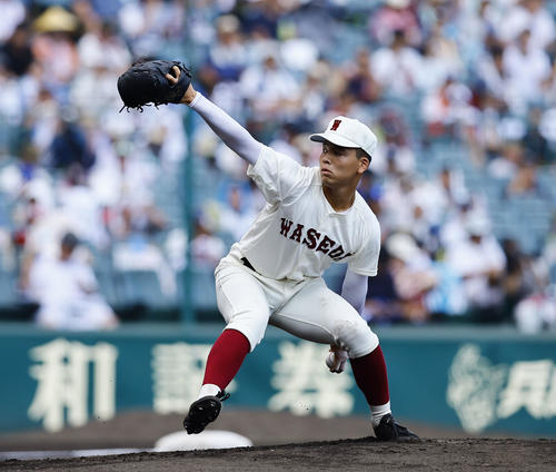 鶴岡東対早実　早実先発の中村（撮影・藤尾明華）