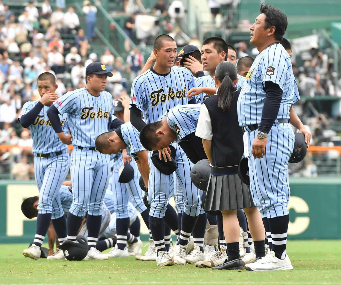 関東第一対東海大相模　関東第一に敗れ、泣き崩れる藤田（中央）ら東海大相模ナイン（撮影・岩下翔太）
