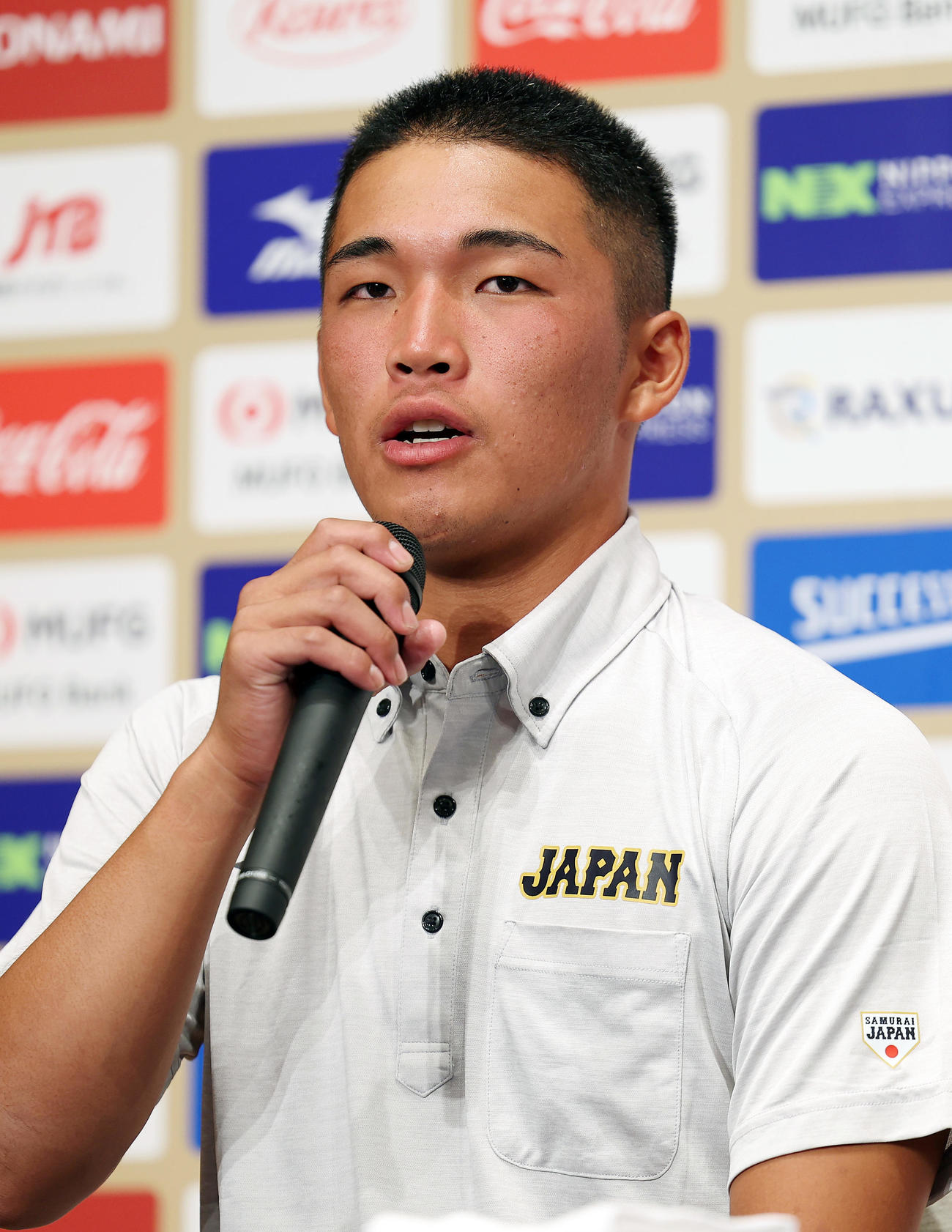 会見に臨むU18日本代表の箱山（撮影・前田充）