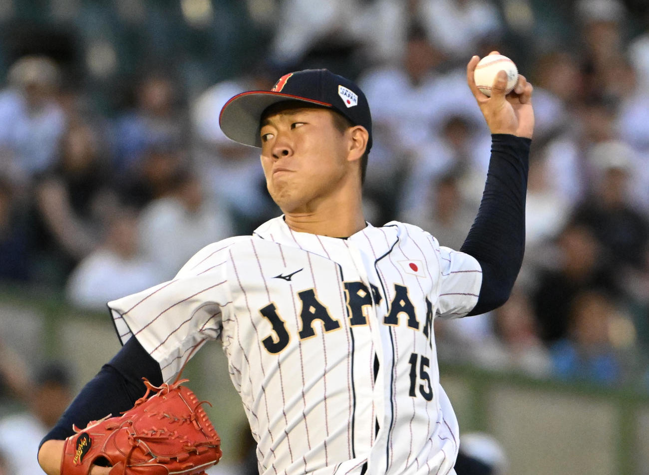 大学日本代表対高校日本代表　高校日本代表先発の中崎琉生（撮影・石井愛子）